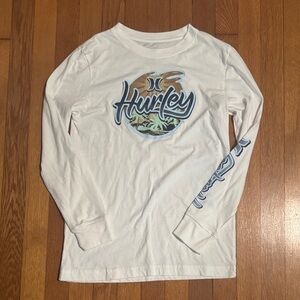 Hurley Large White and Blue Graphic Long Sleeve Kids Tee